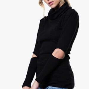 Metamorphoza Black Turtleneck Top XS Cut Out Shoulder Elbow Avant Garde Goth